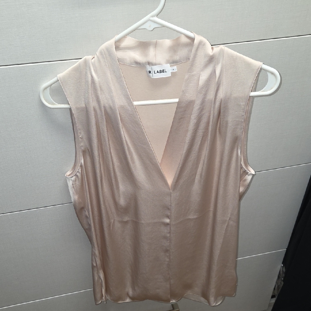 The Reset Satin V-neck blouse, Size Small, Champagne color